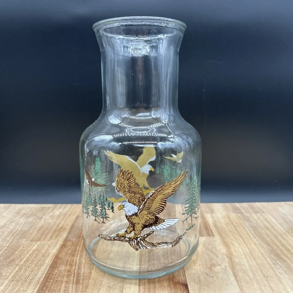 Vintage Glass Juice Pitcher Carafe Eagle Design Canada Sunoco Gas Premium